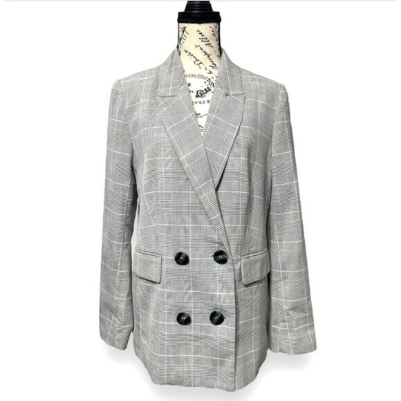 Sanctuary S Gray Plaid Blazer Double Breasted Tailored Career Boss Work Office - Picture 1 of 10